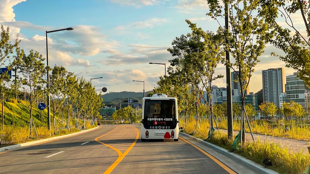 로보택시 플릿 경쟁 구도 - a bus driving down a street