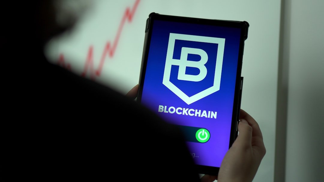 스테이블코인 블록체인 인프라 - a person holding a cell phone with a blockchain logo on it