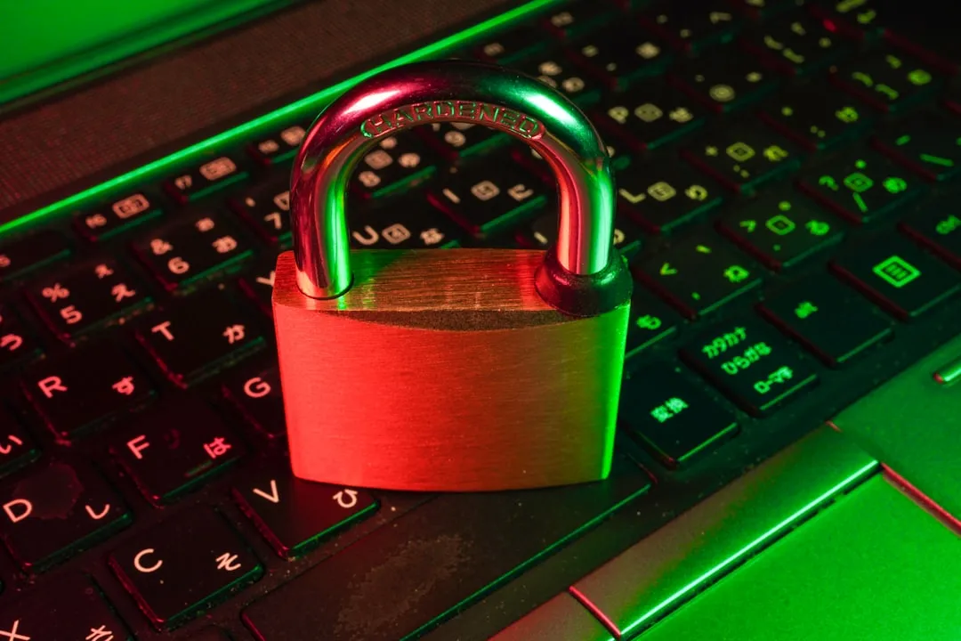 Cybersecurity lock on keyboard
