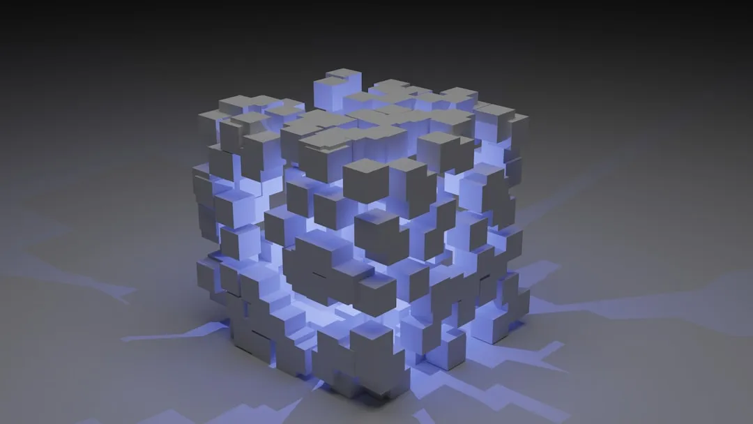 3D cube representing blockchain network architecture