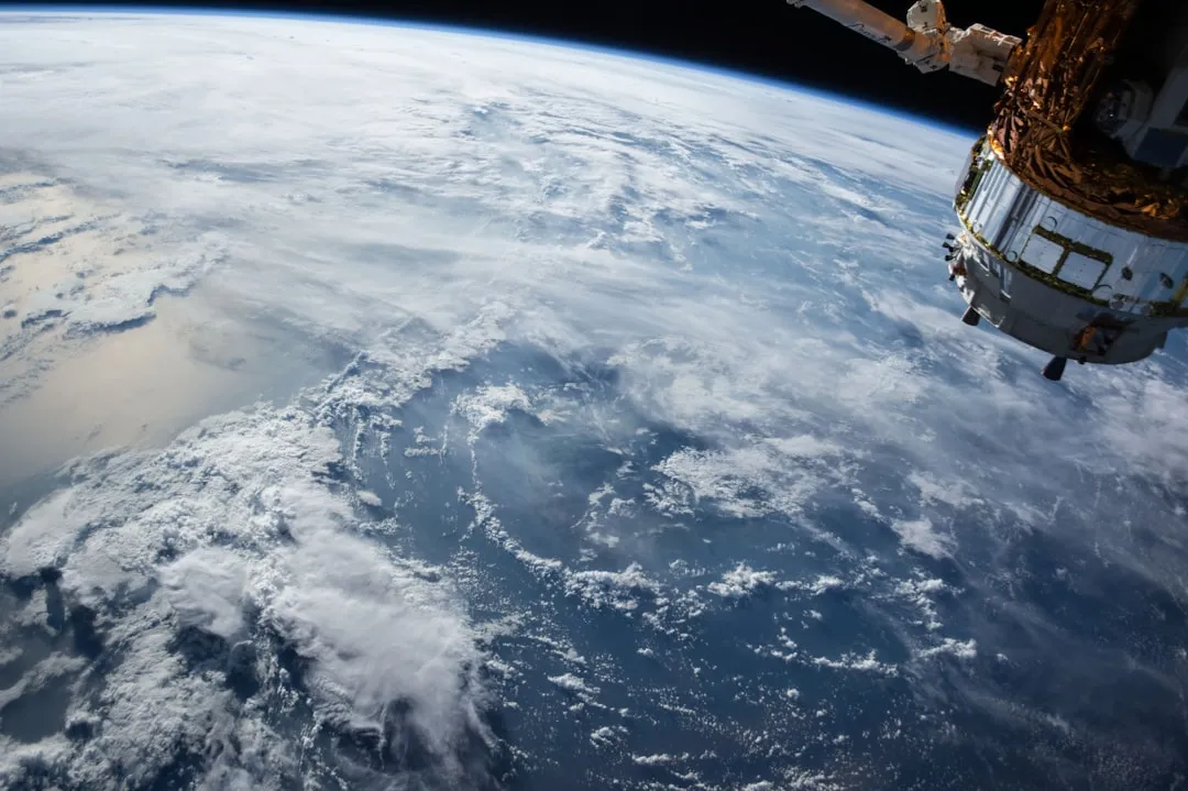 Earth from orbit with satellite network connections visible
