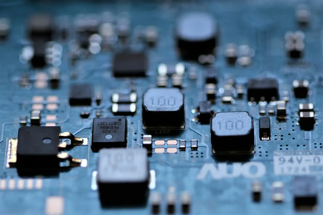Close-up of an analog semiconductor circuit board — Texas Instruments' core product