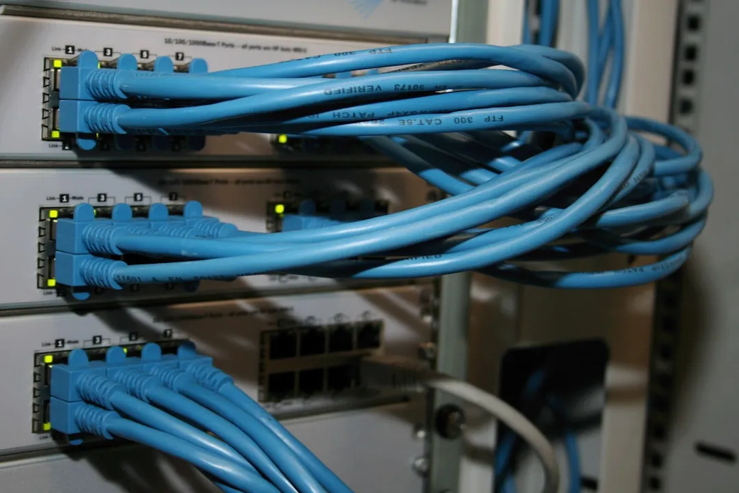 Data center server rack showing the dense power and signal infrastructure that analog chips support